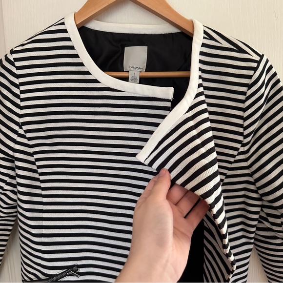 Halogen Black & White Striped Zip Jacket Blazer - Picture 3 of 8